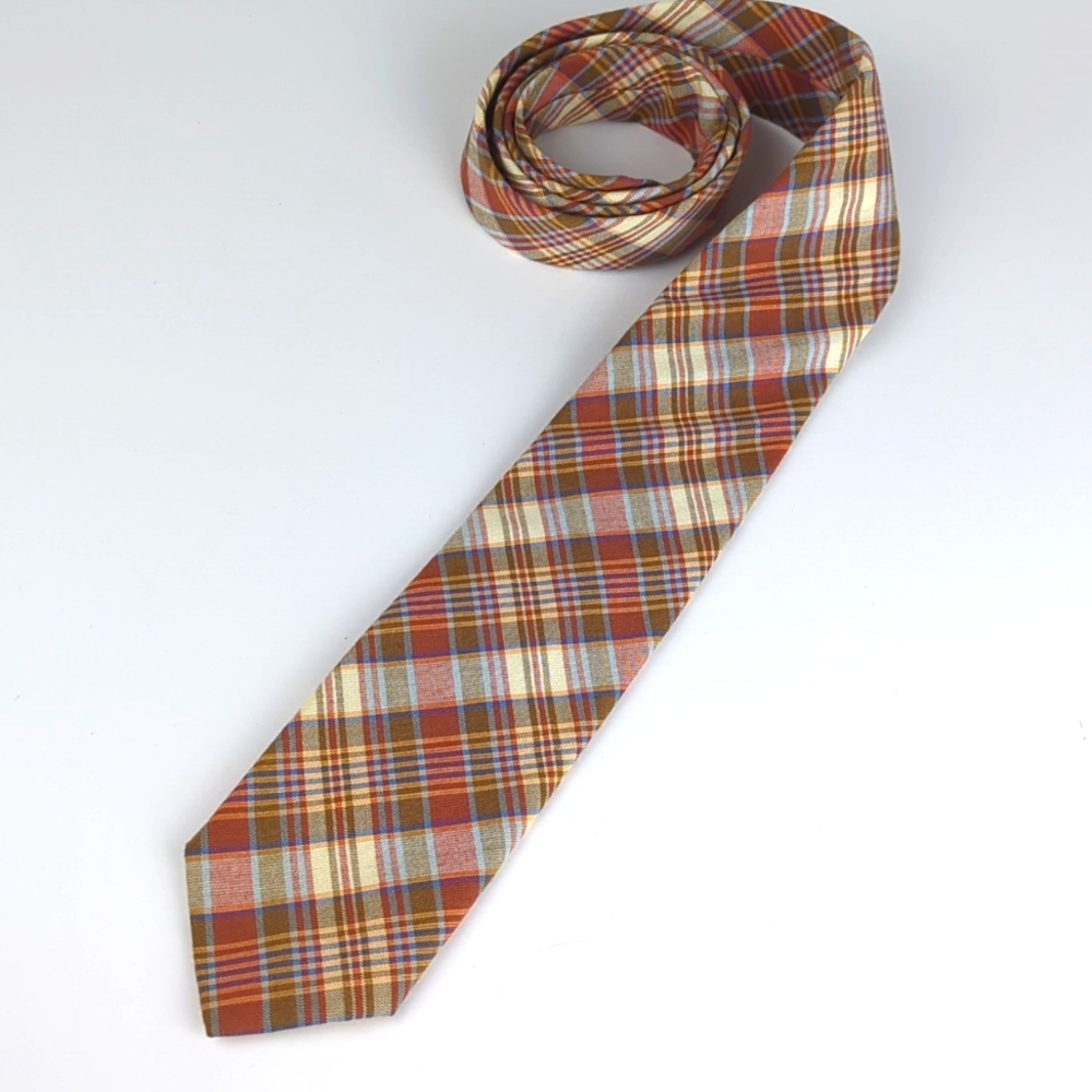 PENDLETON Vintage Penn West Brown Plaid Narrow Neck Tie - Picture 3 of 3
